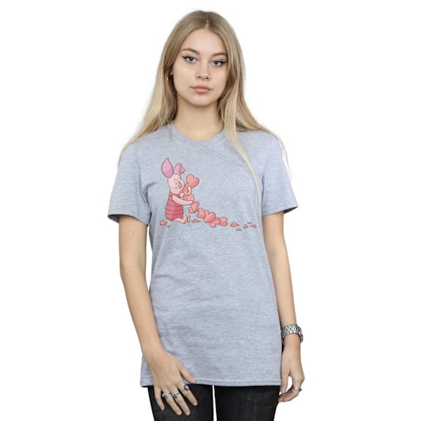 Disney Dam/Damer Winnie The Pooh Piglet Chain Of Hearts Bomull Boyfriend T-Shirt Sports Grey 3XL