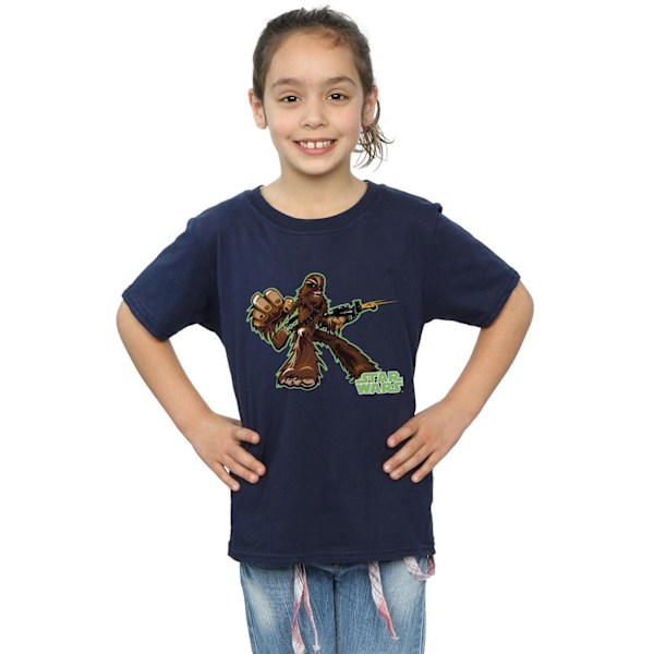 Star Wars Chewbacca T-shirt i bomull för flickor, 5-6 år, marinblå Navy Blue 5-6 Years