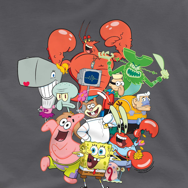 SvampBob Fyrkant Herr The Whole Gang T-Shirt 4XL Gråmelerad Charcoal 4XL