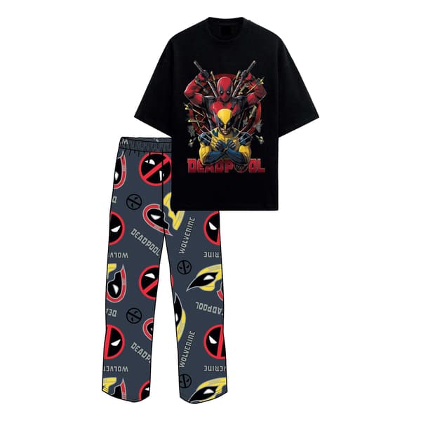 Deadpool & Wolverine Herr Action Pose Bomulls Pyjamasset XXL Bla Black/Multicoloured XXL