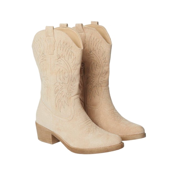 Dorothy Perkins Kobi Stitch Detail Cowboy Boots 5 Beige 5 UK