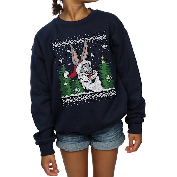 Looney Tunes Girls Bugs Bunny Jul Fair Isle Sweatshirt 9- Navy Blue 9-11 Years