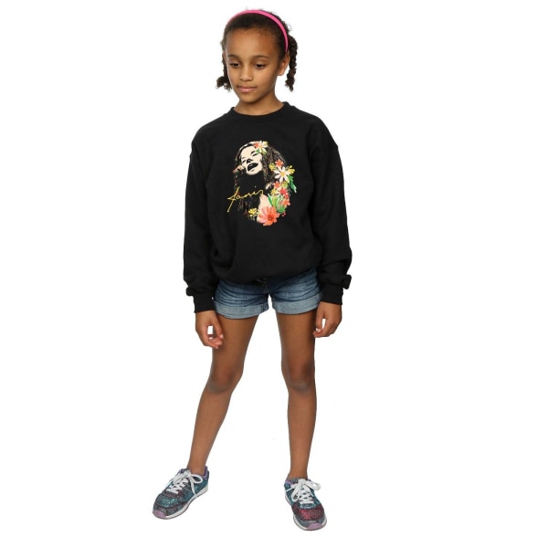Janis Joplin T-shirt med blommönster för flickor 7-8 år, svart Black 7-8 Years