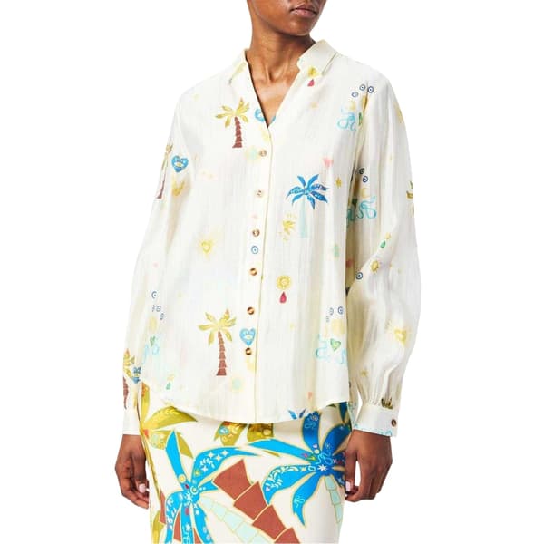 Never Fully Dressed Dam/Dam Palm Print Lyocell Långärmad Cream 10 UK