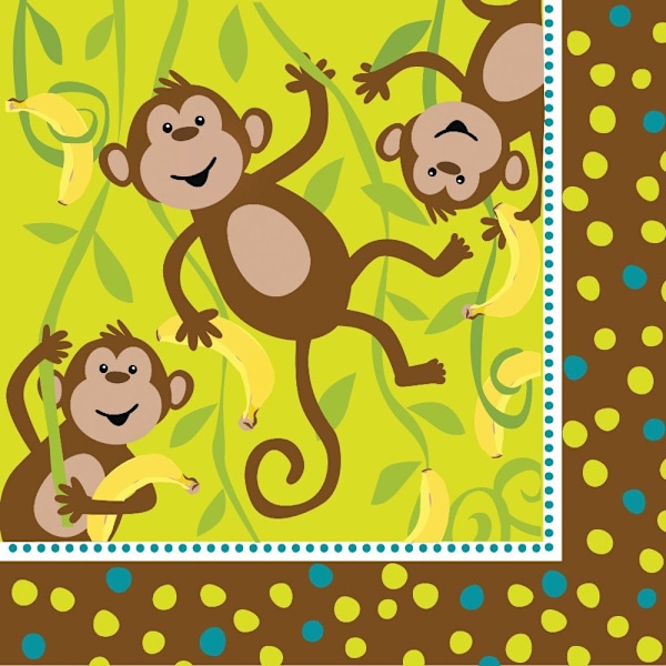 Creative Party Monkey Servetter (16-pack) One Size Brown/Yellow One Size