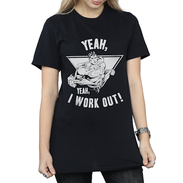 DC Comics Dam/Kvinnor Superman I Work Out Bomull Boyfriend T- Black M