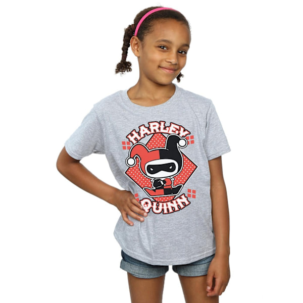 Harley Quinn Girls Chibi Bomull T-shirt 7-8 år Sports Grey Sports Grey 7-8 Years
