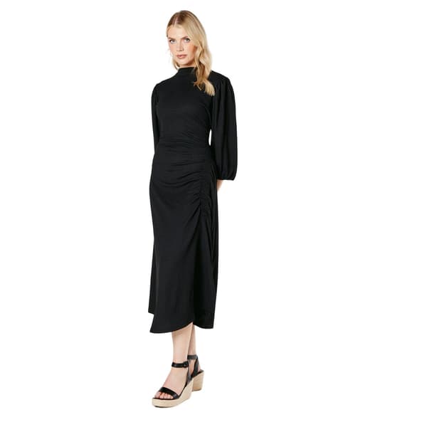 Principles Dam/Dam Ruched Jersey Textured Midi Klänning 10 U Black 10 UK