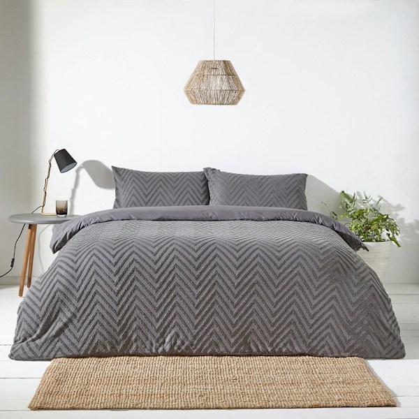 The Linen Yard Tufted Chevron Påslakan Set Enkelsäng Charcoal Charcoal Single