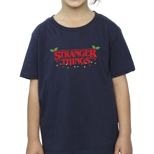 Netflix Girls Stranger Things Julbelysning Bomull T-shirt 9 Navy Blue 9-11 Years