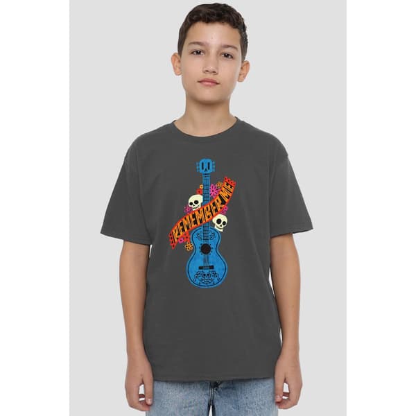 Coco Barn/Barn Gitarr Med Döskallar T-Shirt 3-4 Charcoal 3-4 Years