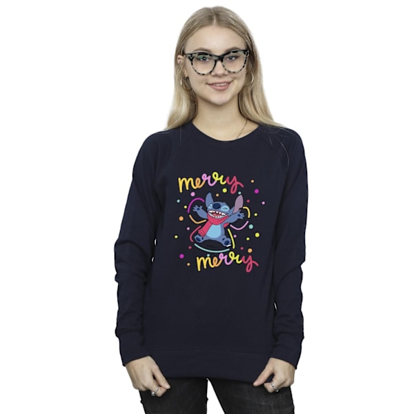 Disney Dam/Kvinnor Lilo & Stitch Merry Rainbow Sweatshirt XL Navy Blue XL