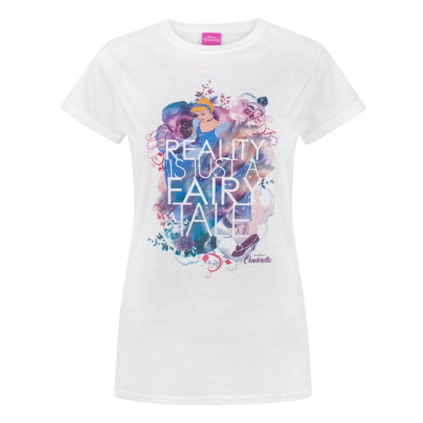 Cinderella Dam/Kvinnor Verkligheten Är Bara En Saga T-Shirt L White/Pink/Blue L