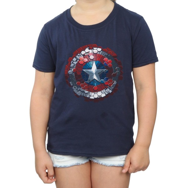 Marvel Girls Captain America Civil War Hex Shield Cotton T-Shir Navy Blue 5-6 Years