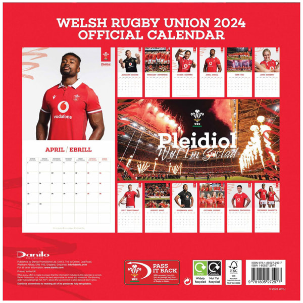 Wales RU 2024 Square Wall Calendar One Size Röd/Vit Red/White One Size