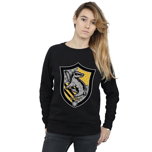 Harry Potter Dam/Kvinnor Hufflepuff Crest Flat Sweatshirt L B Black L