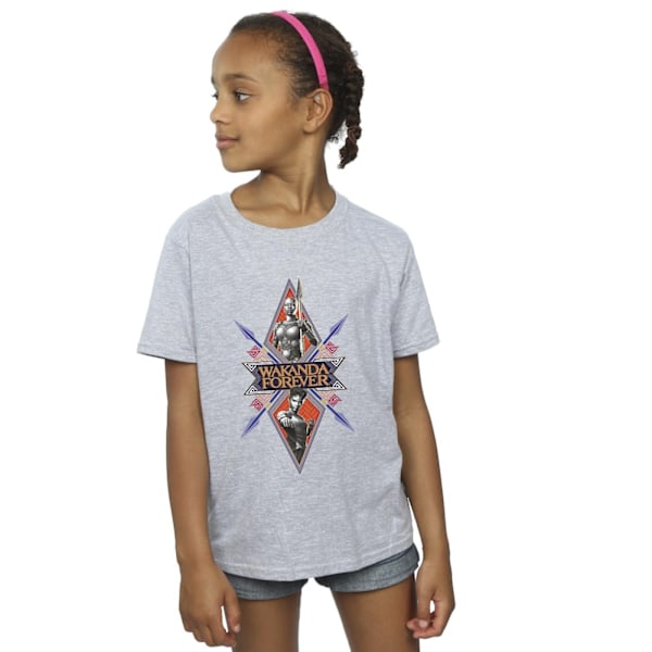 Marvel Girls Wakanda Forever Tribal Spear Chest Bomull T-shirt Sports Grey 5-6 Years