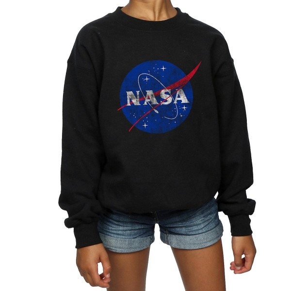 NASA Girls Distressed Logo bomullströja 5-6 år svart Black 5-6 Years