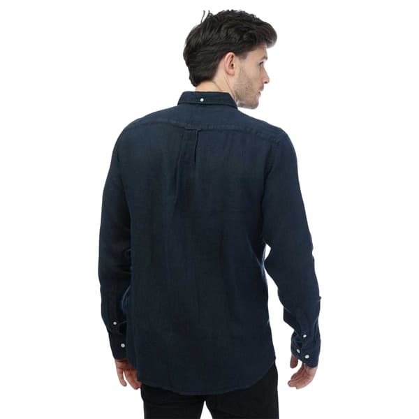 Gant Herr Linne Plaggfärgad Regular Skjorta 3XL Marinblå Navy 3XL