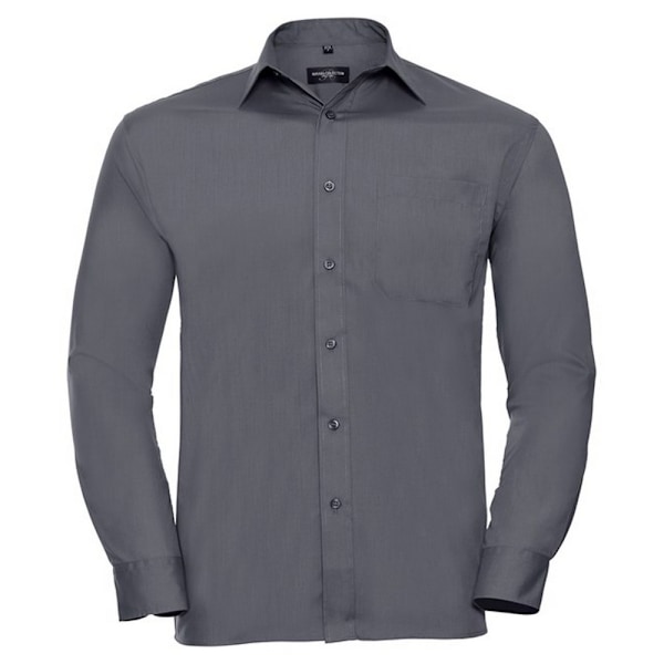 Russell Collection Poplin Lättskött Långärmad Skjorta för Män 4XL Convoy Grey 4XL