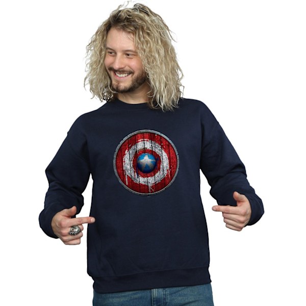 Marvel Herr Captain America Träsköld Sweatshirt S Marinblå Navy Blue S