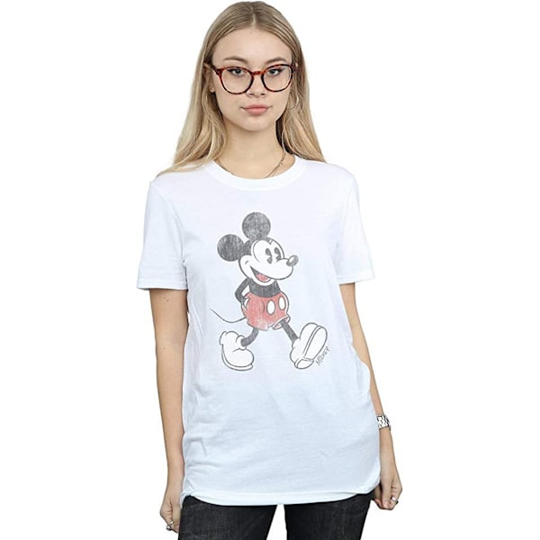 Disney Dam/Kvinnor Walking Mickey Mouse Bomull Boyfriend T-Sh White M