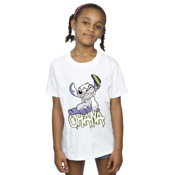 Disney Girls Lilo And Stitch Ohana Graffiti Bomull T-shirt 12-1 White 12-13 Years