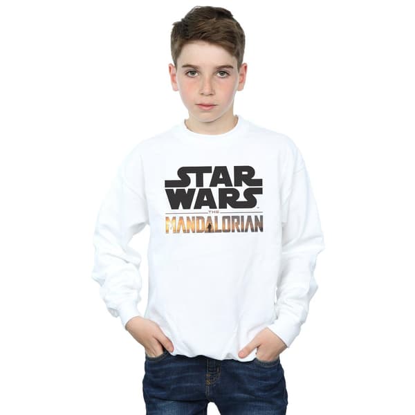 Star Wars Pojkar The Mandalorian Logotyp Tröja 5-6 År Vit White 5-6 Years