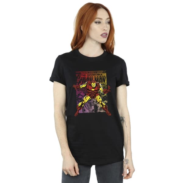 Marvel Dam/Kvinnor Iron Man Gradient Comic Bomull Boyfriend T-shirt Black S
