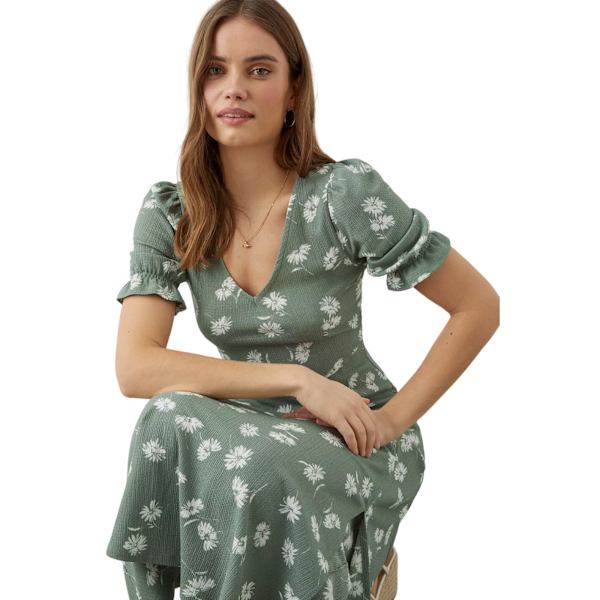 Dorothy Perkins Damklänning med kort ärm och blommigt tryck Khaki 10 UK