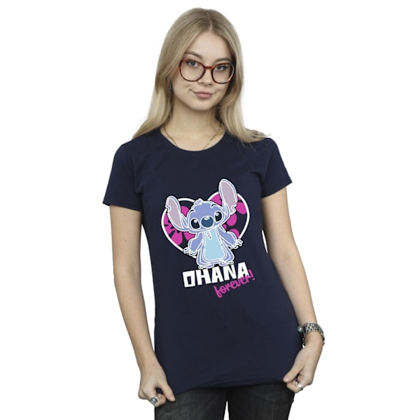 Disney Dam/Kvinnor Lilo Och Stitch Ohana Forever Hjärta Bomull Navy Blue M