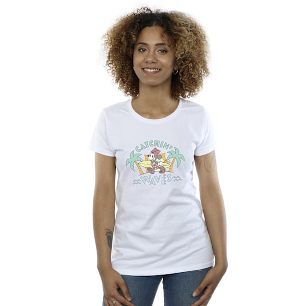 Disney Dam/Kvinnor Minnie Mouse Catchin Waves Bomull T-shirt White L