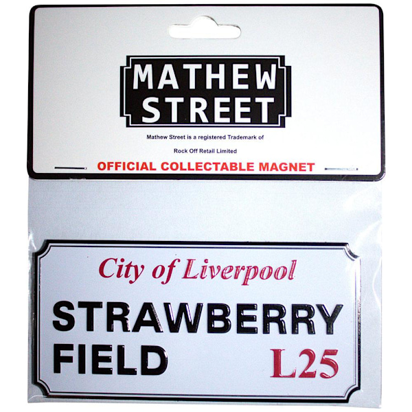Rock Off Strawberry Field Liverpool Skylt Präglad Kylskåpsmagnet White/Black/Red One Size