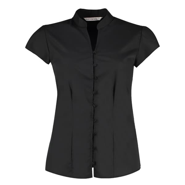 Kustom Kit Dam/Damer Continental V-ringad Korta ärmar Blus Black 14 UK