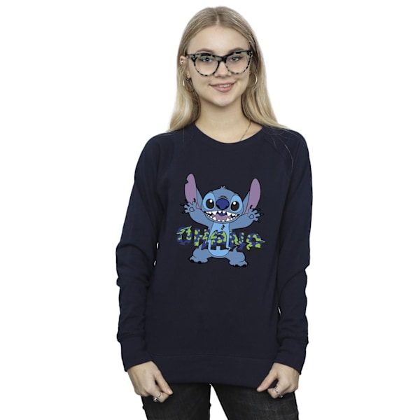 Disney Dam/Kvinnor Lilo Och Stitch Ohana Blå Glitch Sweatshirt Navy Blue L