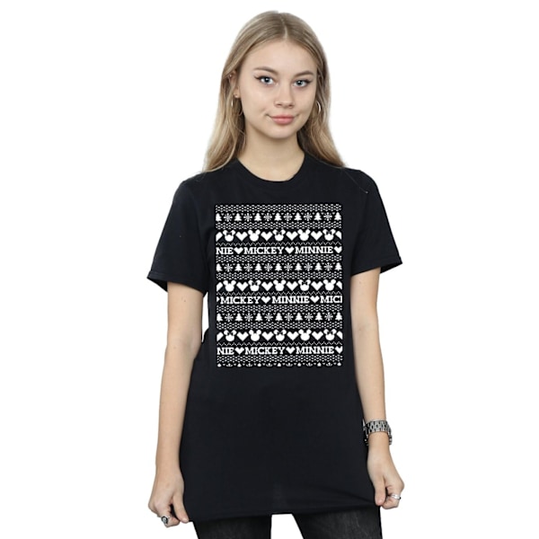 Disney Dam/Damer Mickey Och Minnie Jul Fair Isle Bomull Boyfriend T-Shirt L Svart Black L
