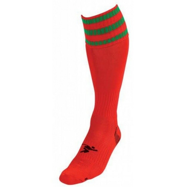 Precision Barn/Barn 3 Ränder Pro Fotbollsstrumpor 12 UK Barn Red/Green 12 UK Child-2 UK