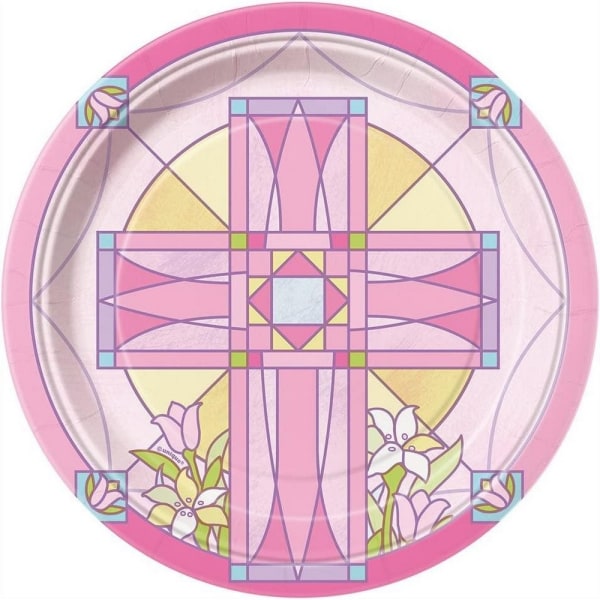 Unikt festpapper Sacred Cross engångstallrikar (paket med 8) O Pink/Yellow One Size