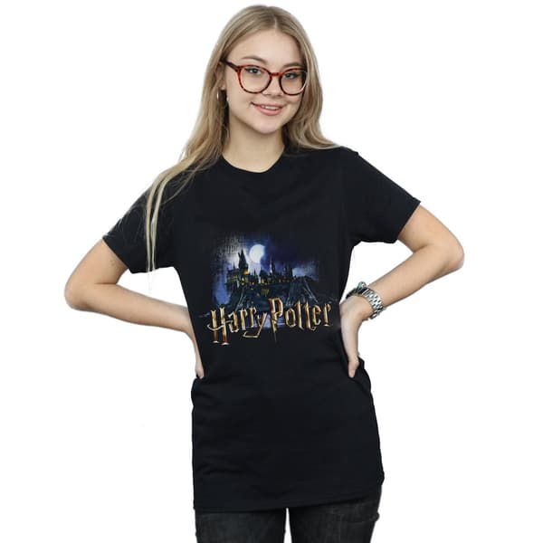 Harry Potter Dam/Dam Hogwarts Castle Bomull Boyfriend T-S Black S