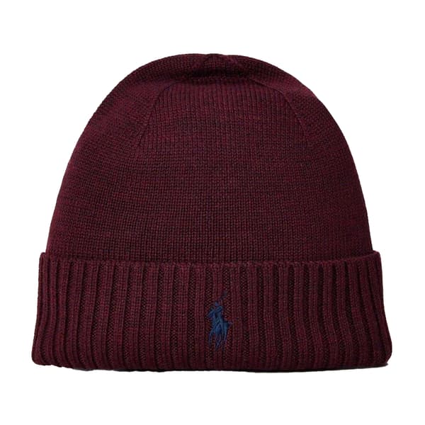 Ralph Lauren Herrbroderad logotyp Merinoull Vintermössa Wine Red One Size