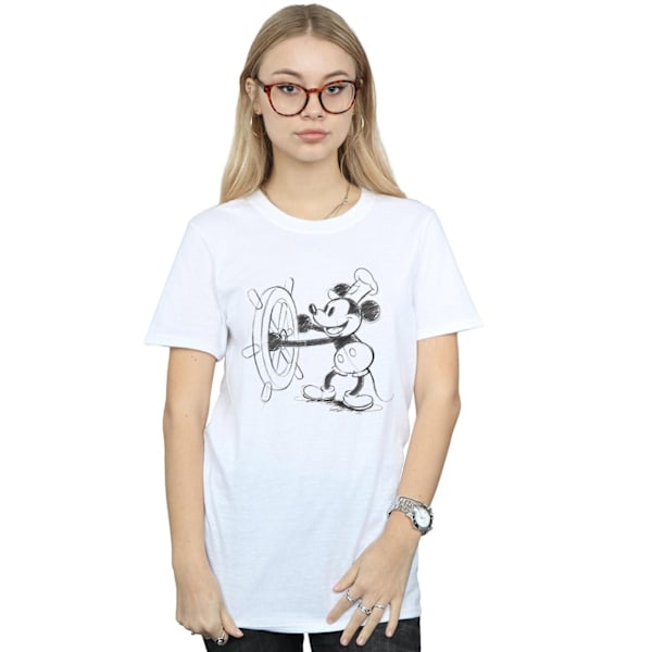 Disney Dam/Kvinnor Mickey Mouse Steamboat Sketch Bomull Pojkvän White L