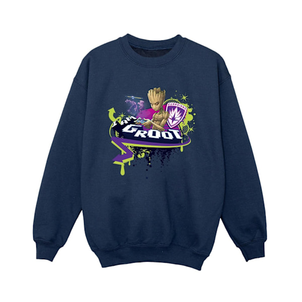 Marvel Boys Guardians Of The Galaxy Groot Gaming Holo Sweatshirt Navy Blue 12-13 Years