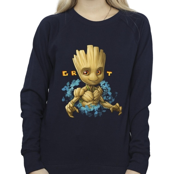 Guardians Of The Galaxy Dam/Ladies Groot Flowers Sweatshirt Navy Blue XXL
