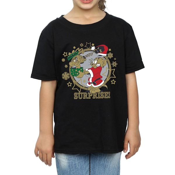 Tom And Jerry Girls Julöverraskning Bomull T-shirt 7-8 år Black 7-8 Years