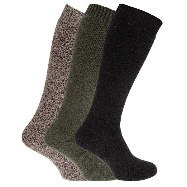 Termiska ullblandade långa stövlar strumpor för män (3-pack) Green/Charcoal/Beige UK Shoe 6-11, EUR 39-45