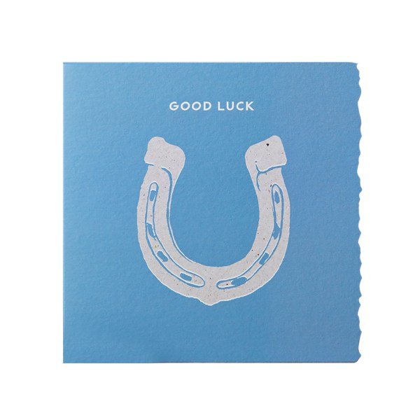 Deckled Edge Color Block Pony Greetings Card One Size Good Luc Good Luck - Horseshoe (Blue) One Size