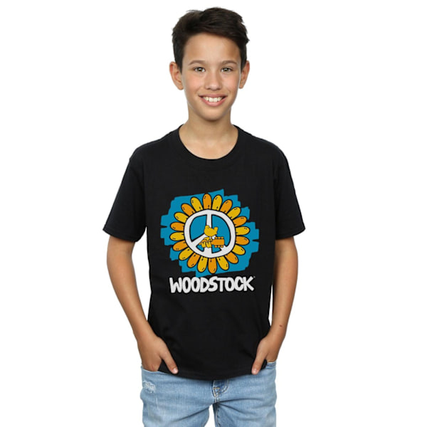 Woodstock Boys Flower Peace T-Shirt 7-8 år Svart Black 7-8 Years