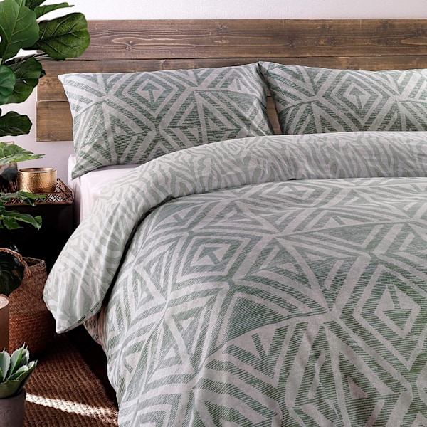 Furn Tanza Global Geometrisk Täcke Set Singel Salviagrön Sage Green Single