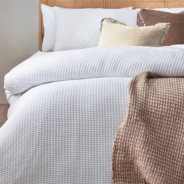 Yard Chunky Cotton Waffle Påslakan Set Enkelsäng Vit White Single