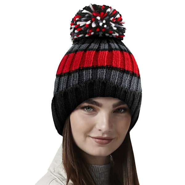 Beechfield Unisex Vuxen Hygge Randig Mössa One Size Svart/Körsbär/Kol Black/Cherry/Charcoal One Size